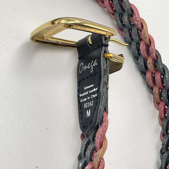 Omega Womens Braided Leather Belt Multicolor Woven SIZE MEDIUM 34" 90s Boho Gold - Picture 3 of 5
